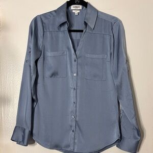 Express Slate Blue Satin Portofino Slim Shirt